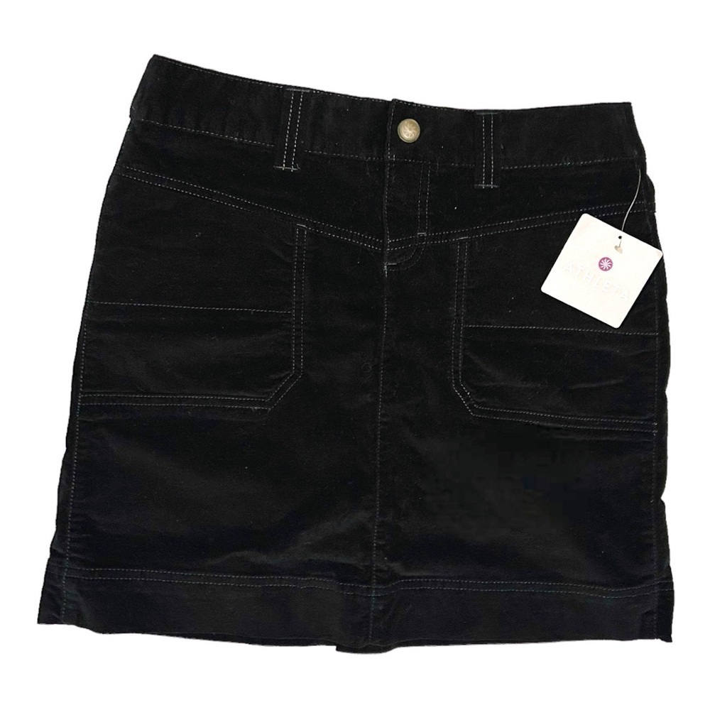 NEW Athleta Cotton Black Mini Skirt Velour Velvet Short Pockets Womens M